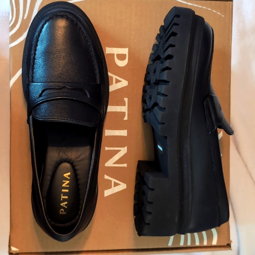 Patina Black Leather Loafers